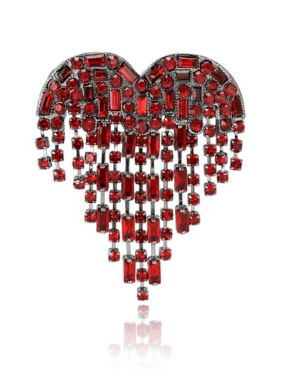 Sparkling Heart Tassel Fringe Rhinestone Waterfall Brooch For Women Statement